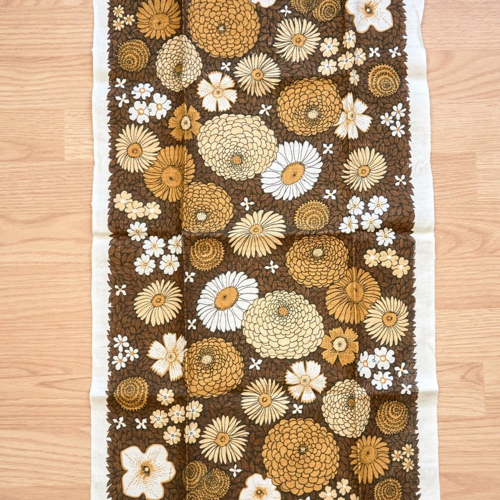 Kay Dee Design Hand Print Floral Linen Tea Towel, Made in USA, New Old Stock